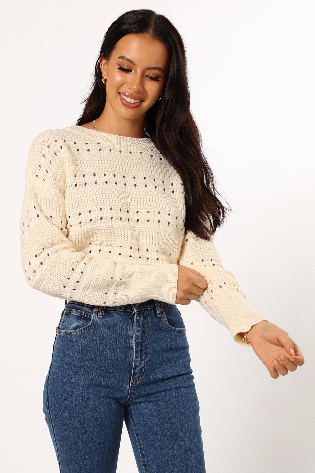 Watton Stripe Knit Sweater Cream