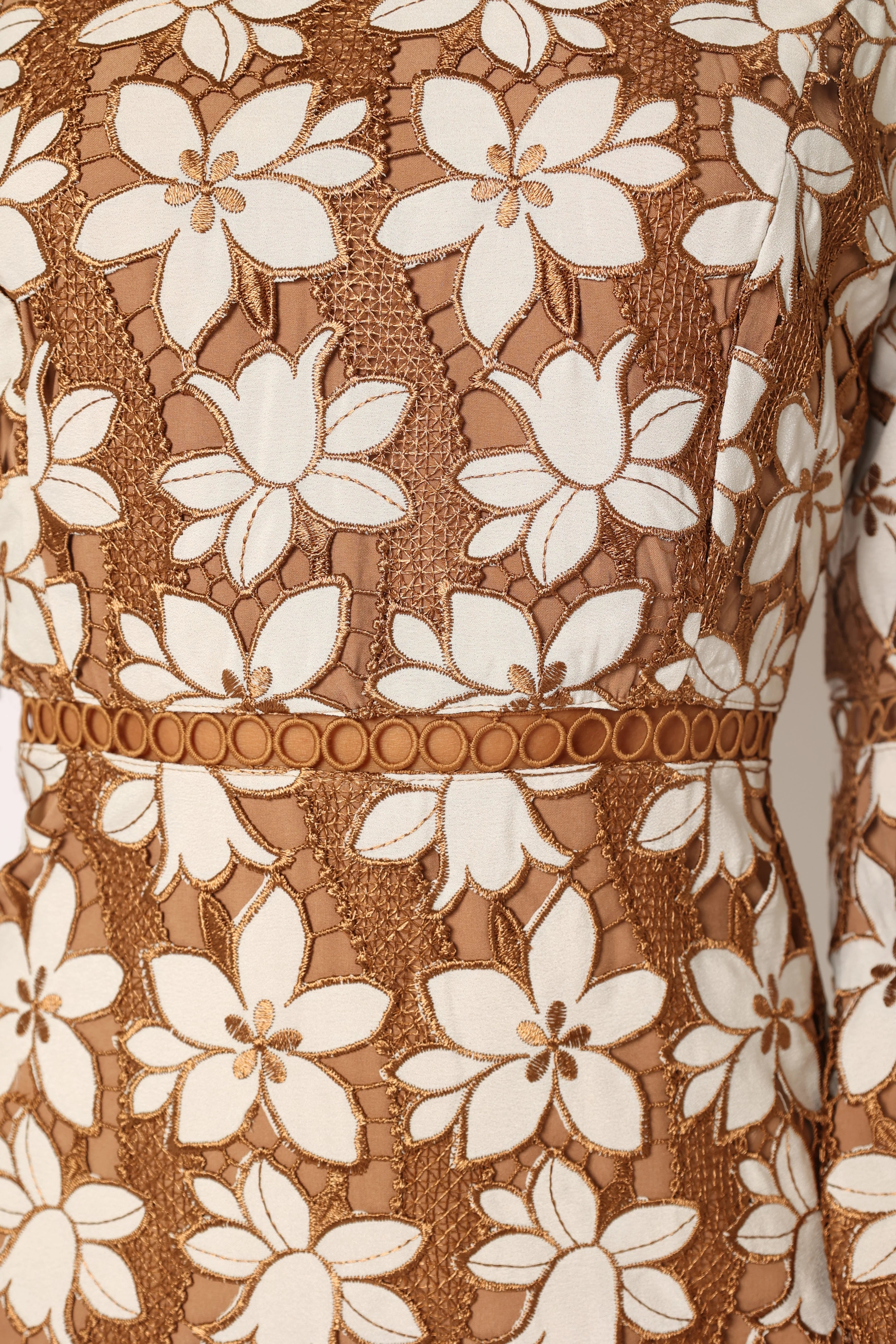 Pierre Long Sleeve Lace Maxi Dress Mocha