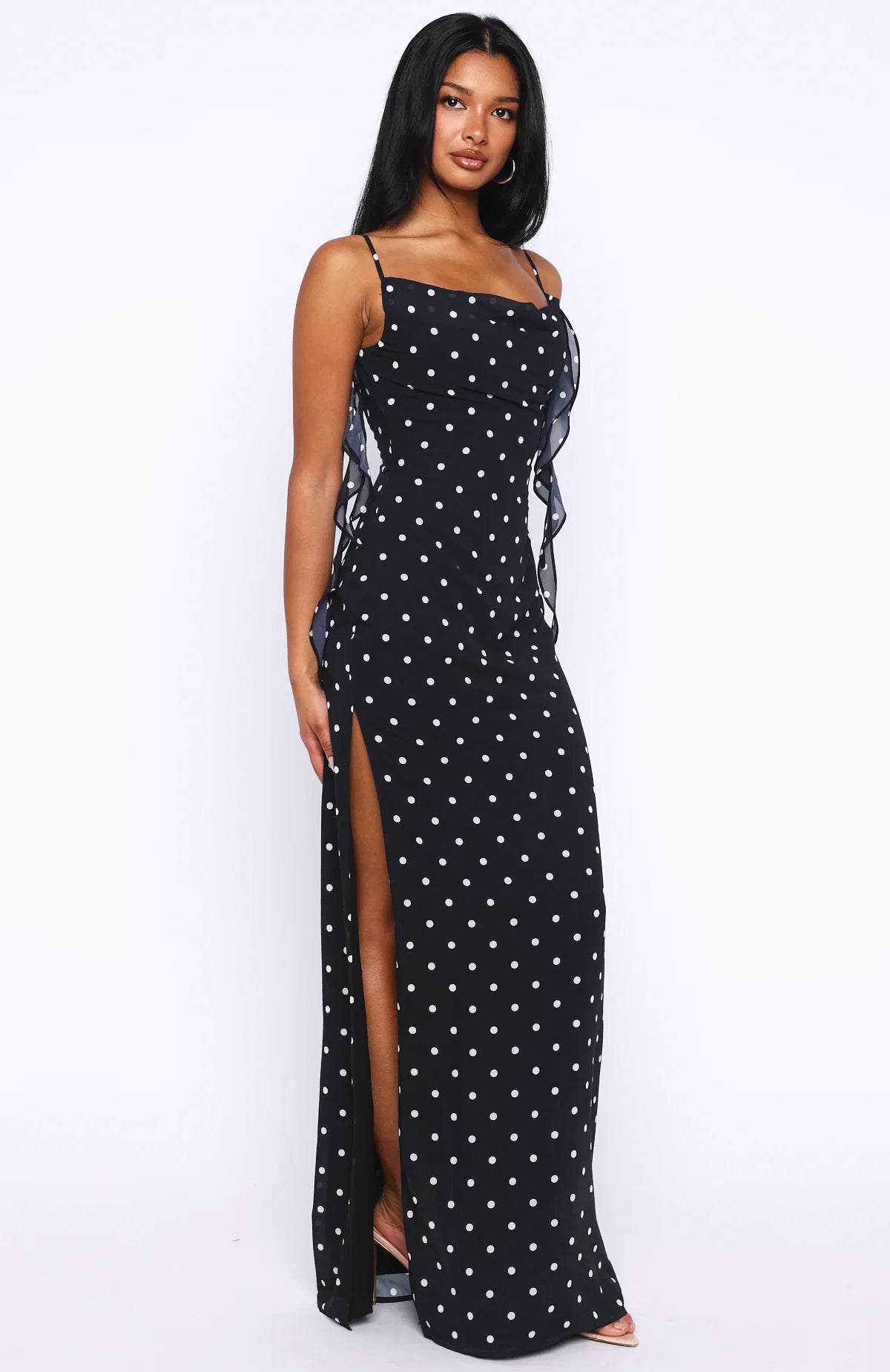Love Blossoms Maxi Dress Black White Polka Dot