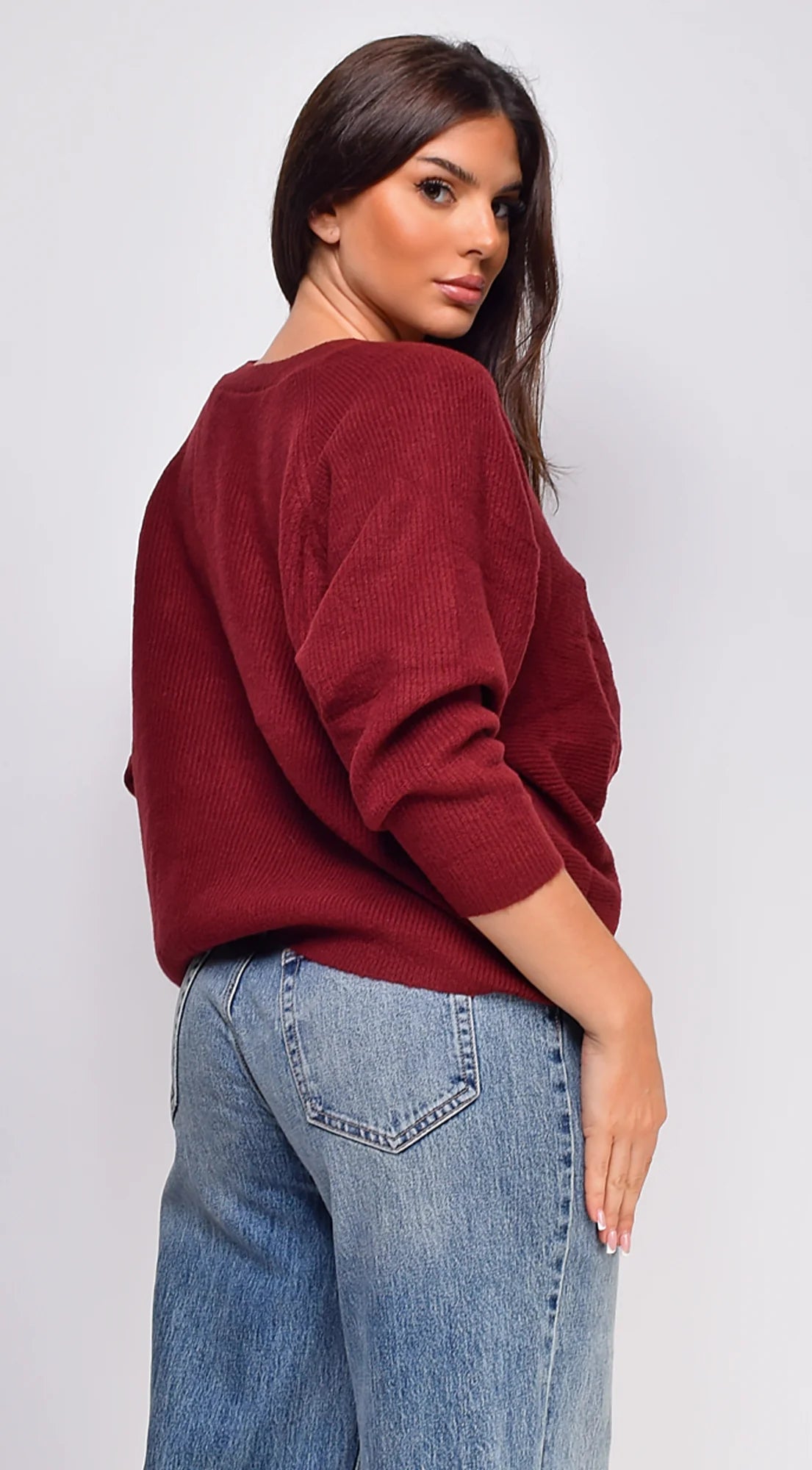 Savanne Twist Detail Convertible Sweater Burgundy