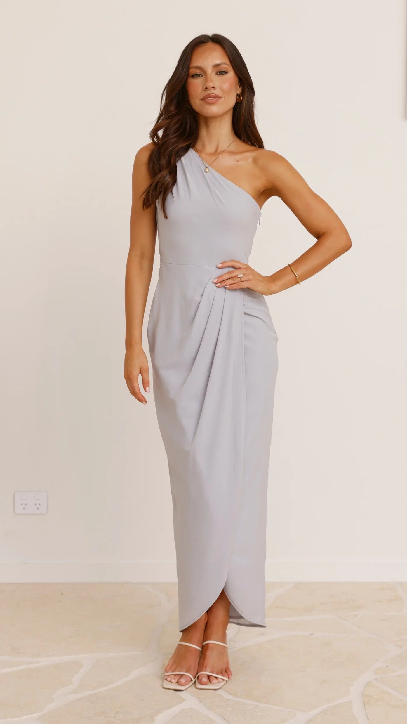 Clara One Shoulder Maxi Dress Silver