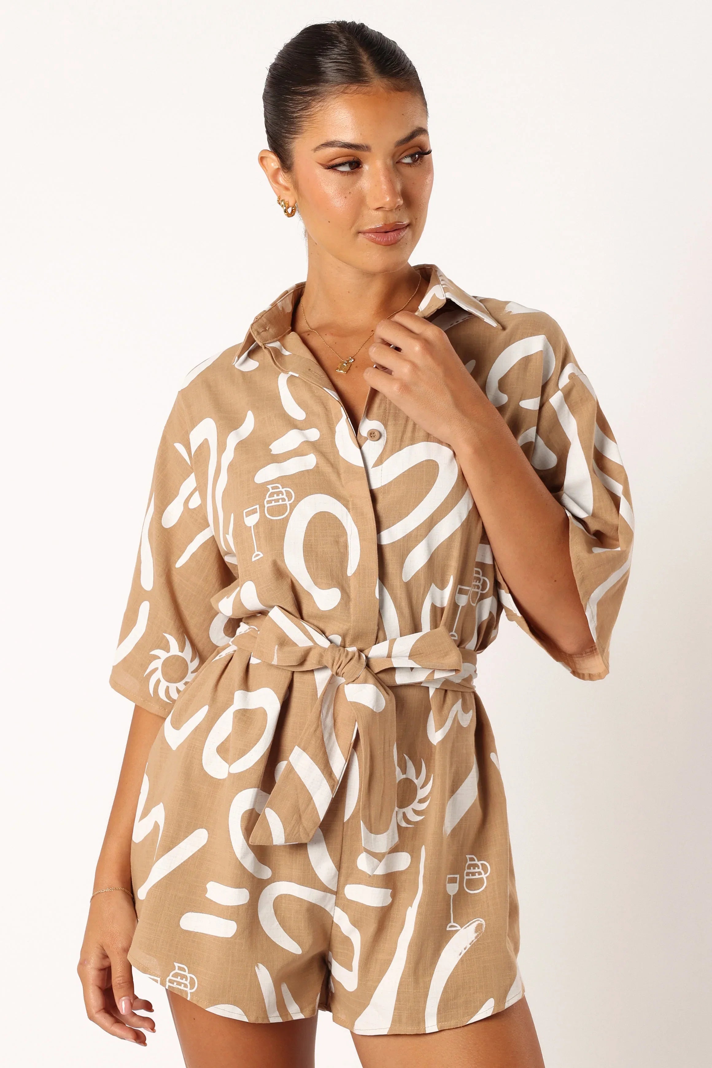 Kellie Romper Tan