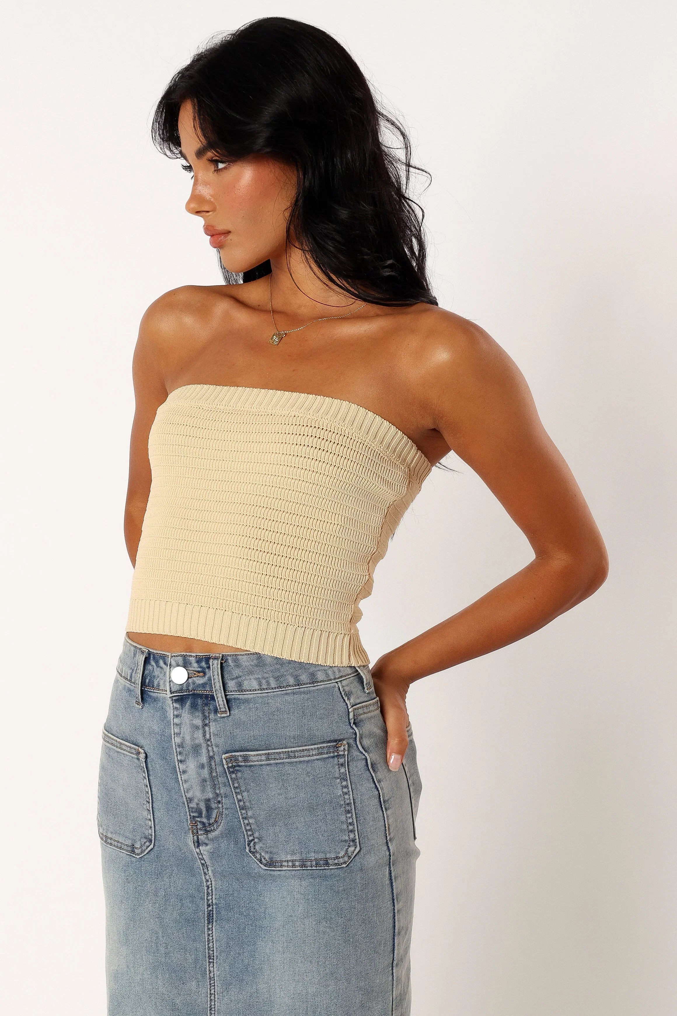 Zia Strapless Knit Top Lemon