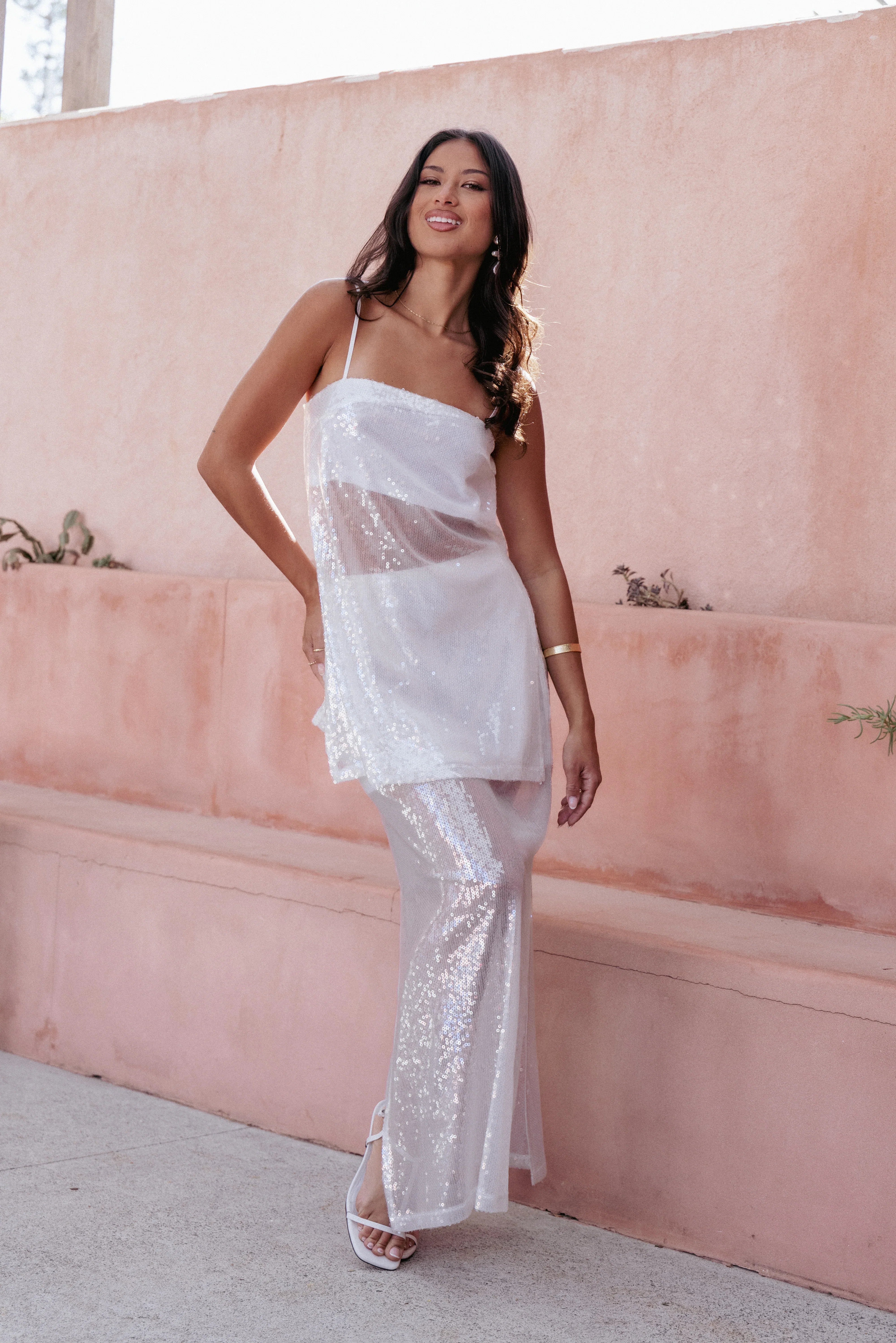 Vienne Sequin Skirt Set White Sequin
