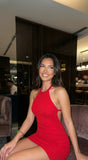 Olesya Open Back Ribbed Mini Dress Red