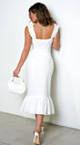 Ammaya Cap Sleeve Ruffle Midi Dress White