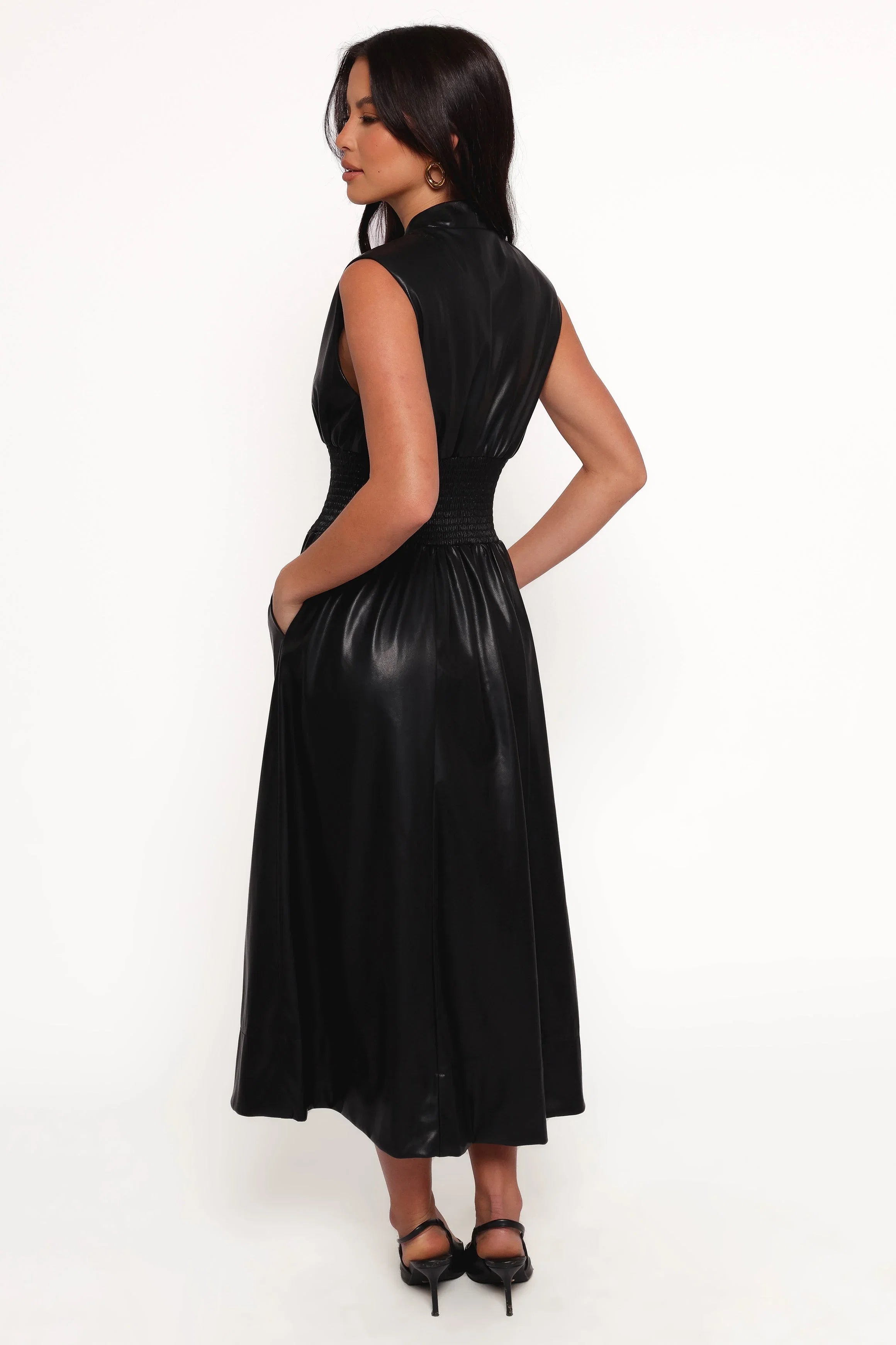 Lizzi Faux Leather Midi Dress Black
