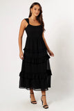 Marli Ruffle Midi Dress Black
