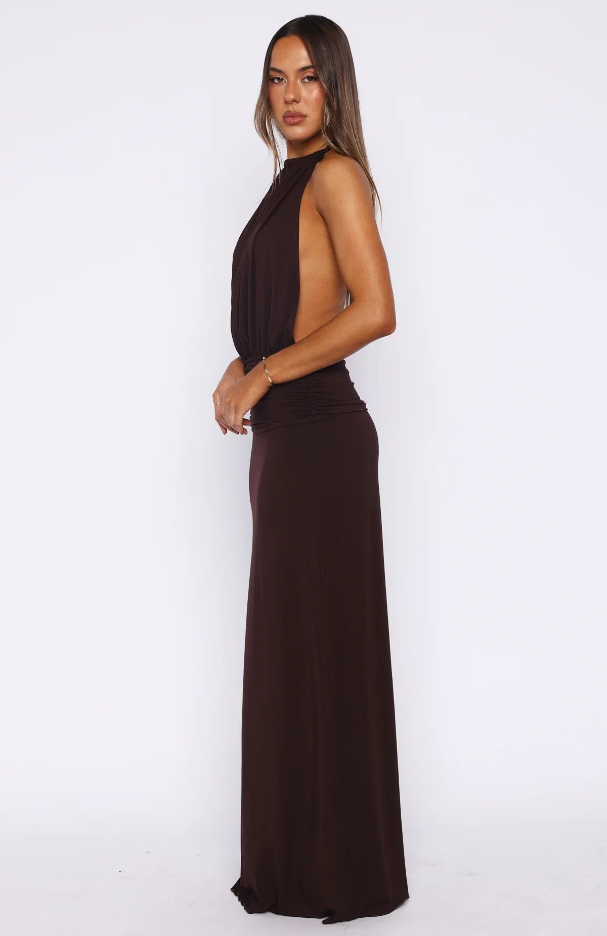 Shes Got That Look Halter Neck Maxi Dress Dark Chocolate