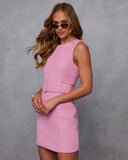 Timelessly Yours Belted Tweed Mini Dress