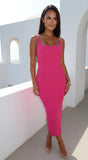 Mirella Gold Accent Ribbed Midi Dress Pink