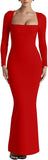 Long Sleeve Square Neck Bodycon Maxi Dress