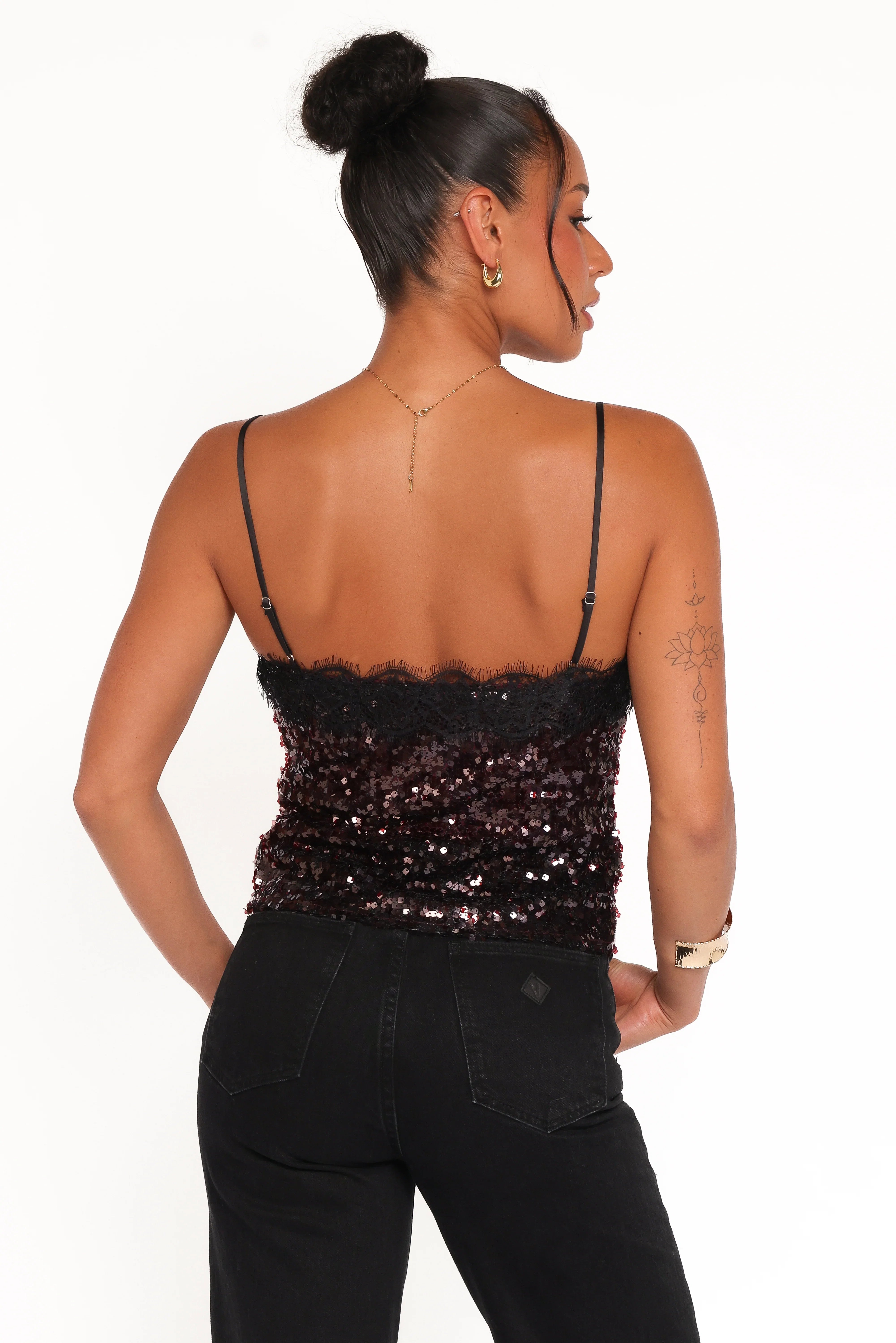 Pixie Lace And Sequins Cami Burgundy