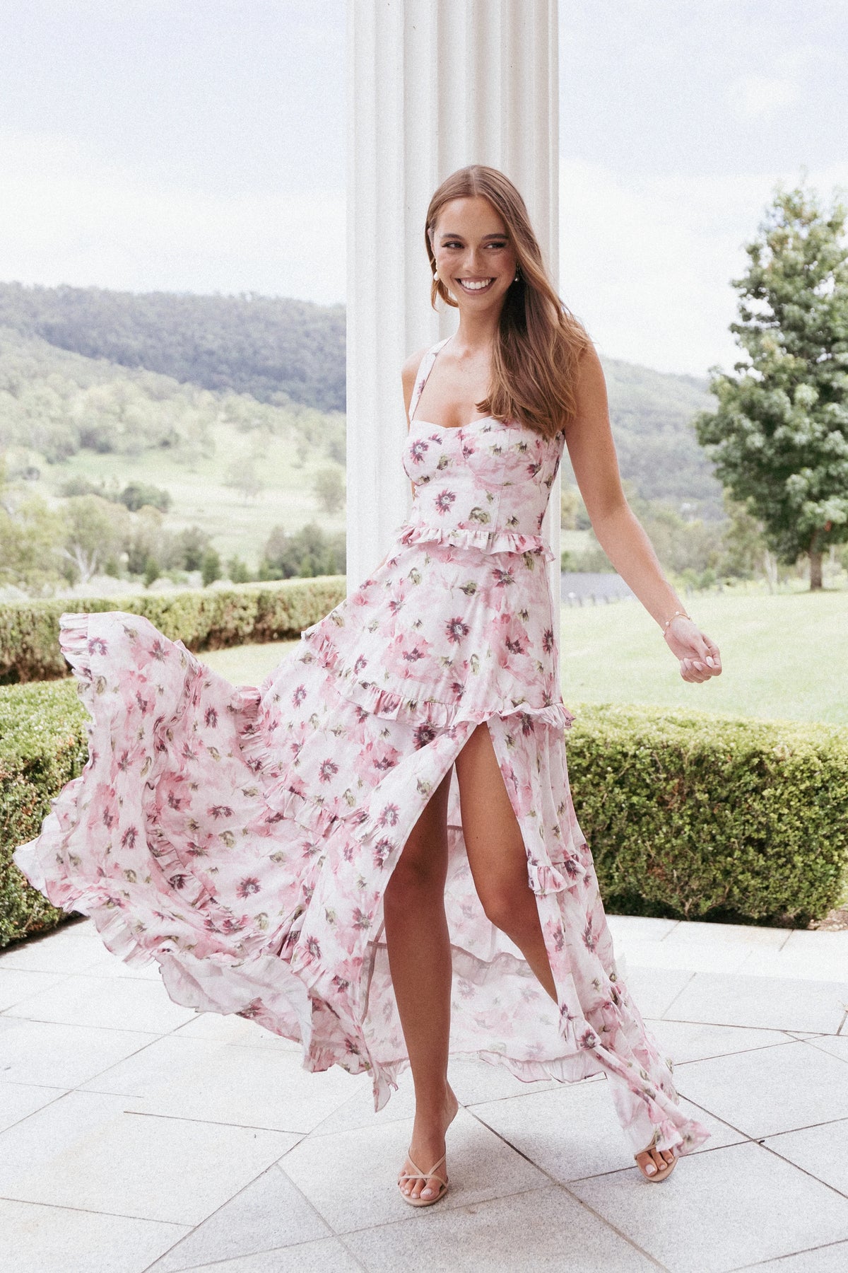 Lillee Tiered Maxi Dress Pink Bloom