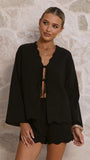 Leelo Tie Front Top and Shorts Set Black