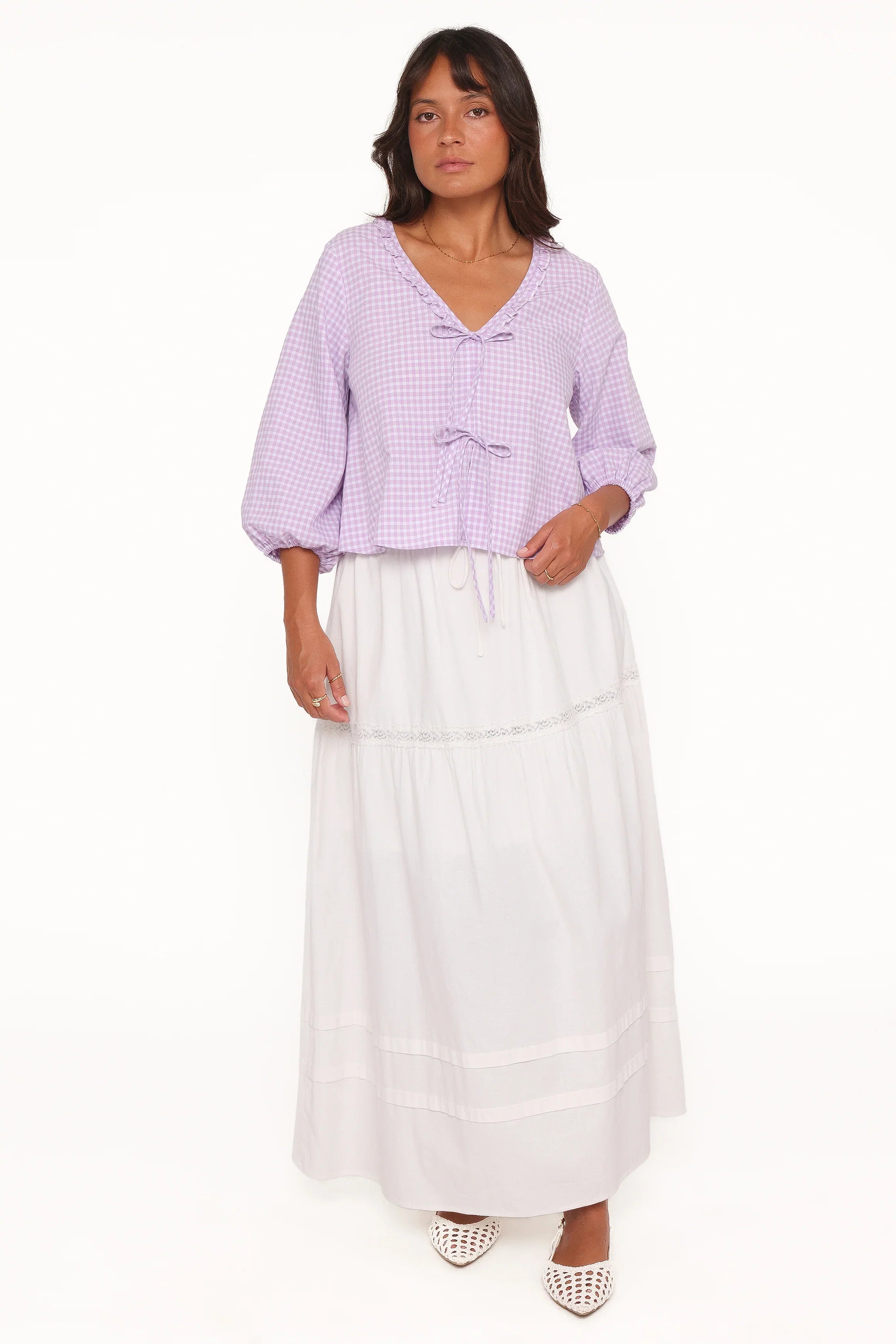 Fainche Front Tie Top Lilac Gingham