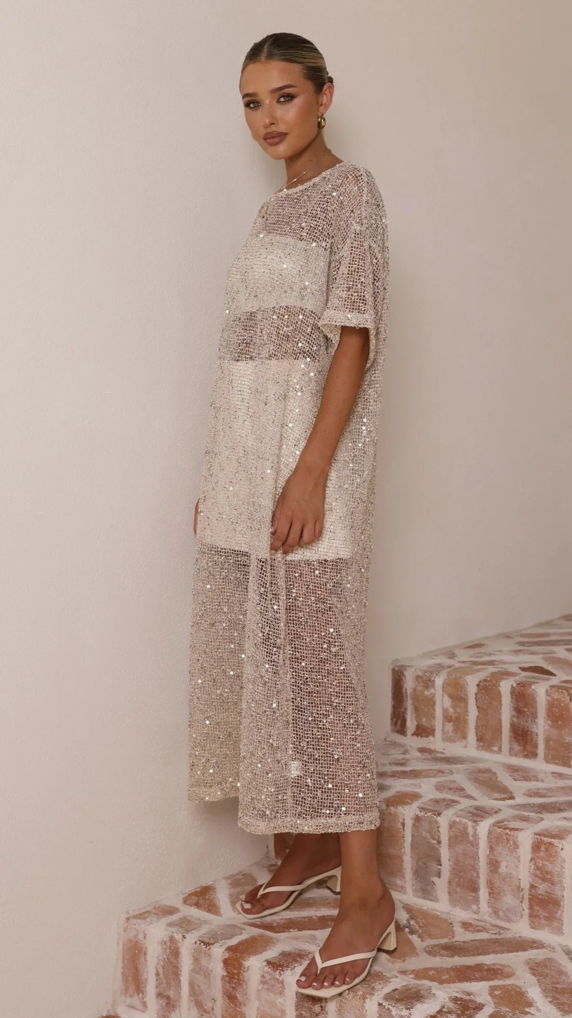 Zinnia Sequins Maxi Dress Beige