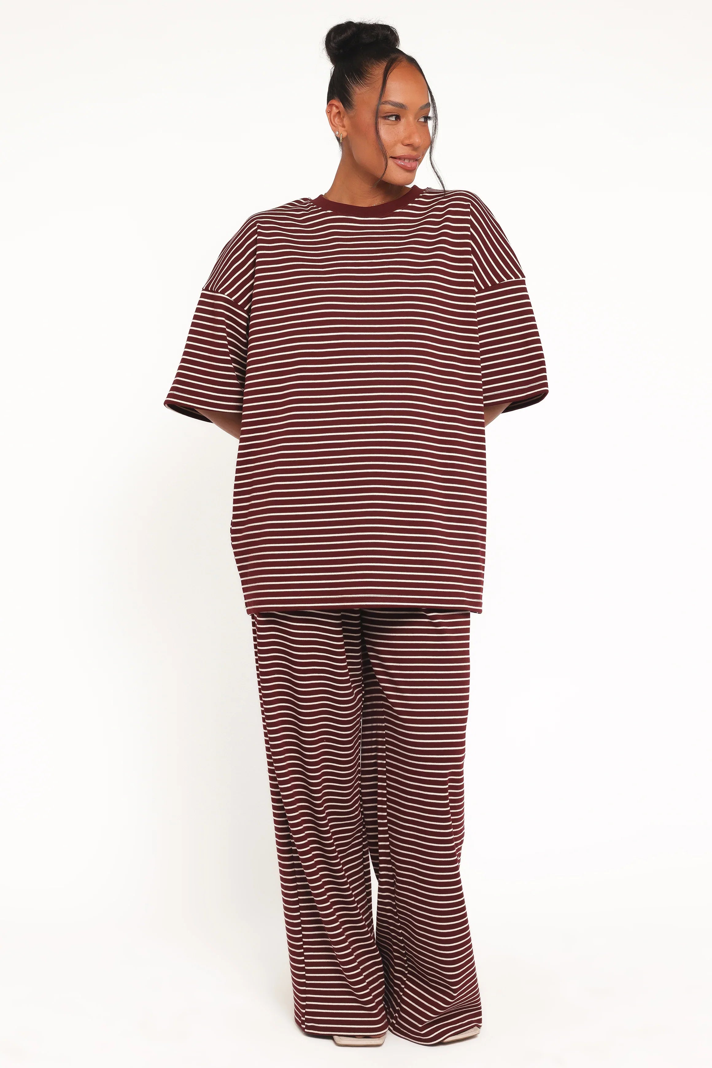 Wilda Oversized Tee Burgundy Cream Stripe