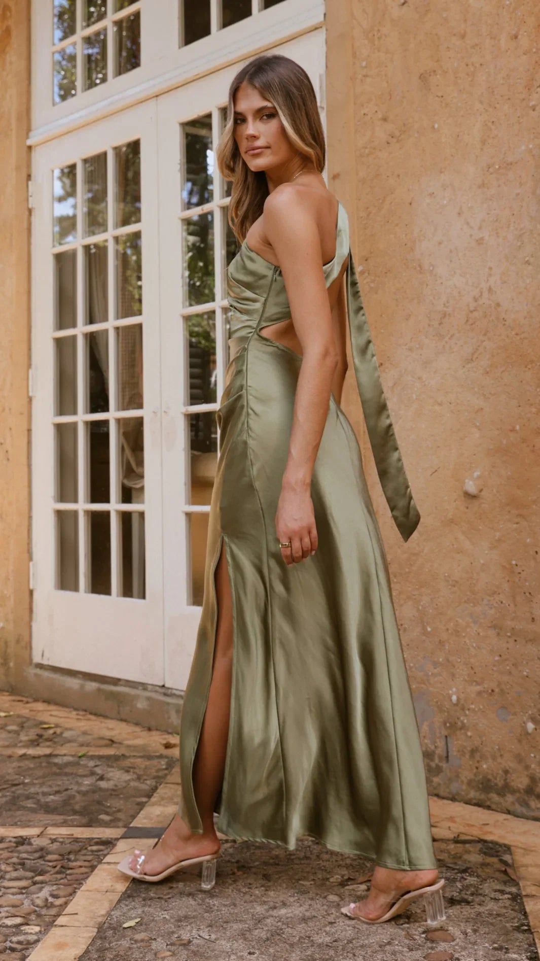 Halle One Shoulder Maxi Dress Olive