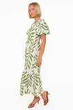 Steele Puff Sleeve Midi Dress Green Palm