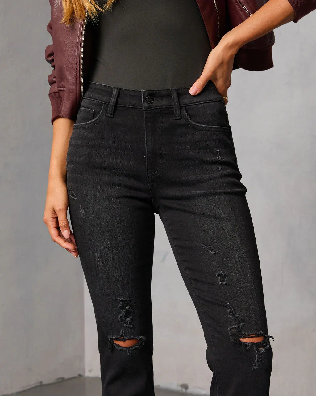 Mcguire Super Stretch High Rise Slim Leg Distressed Jeans