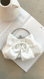 Satin Bow Clutch White