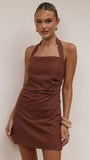 Kayden Mini Halter Dress Chocolate