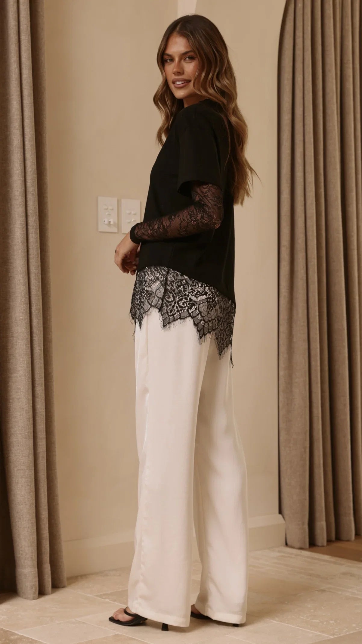 Quinn Lace Long Sleeve Top Black