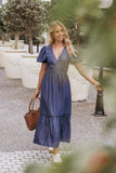 Steele Puff Sleeve Midi Dress Dark Denim