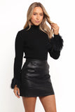 Fame Crewneck Feather Sleeve Knit Sweater Black