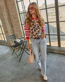 Adeine Striped Leopard Print Cardigan