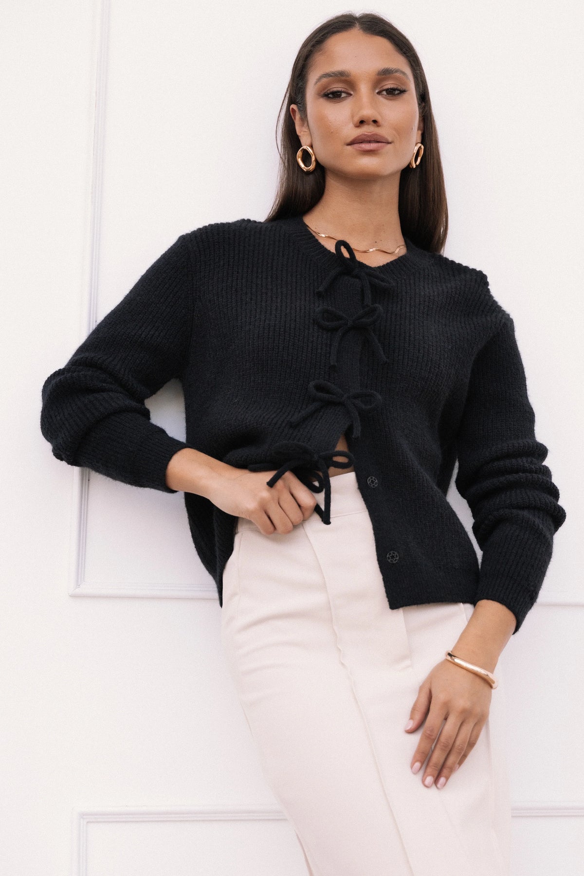 Wilde Bow Front Cardigan Black