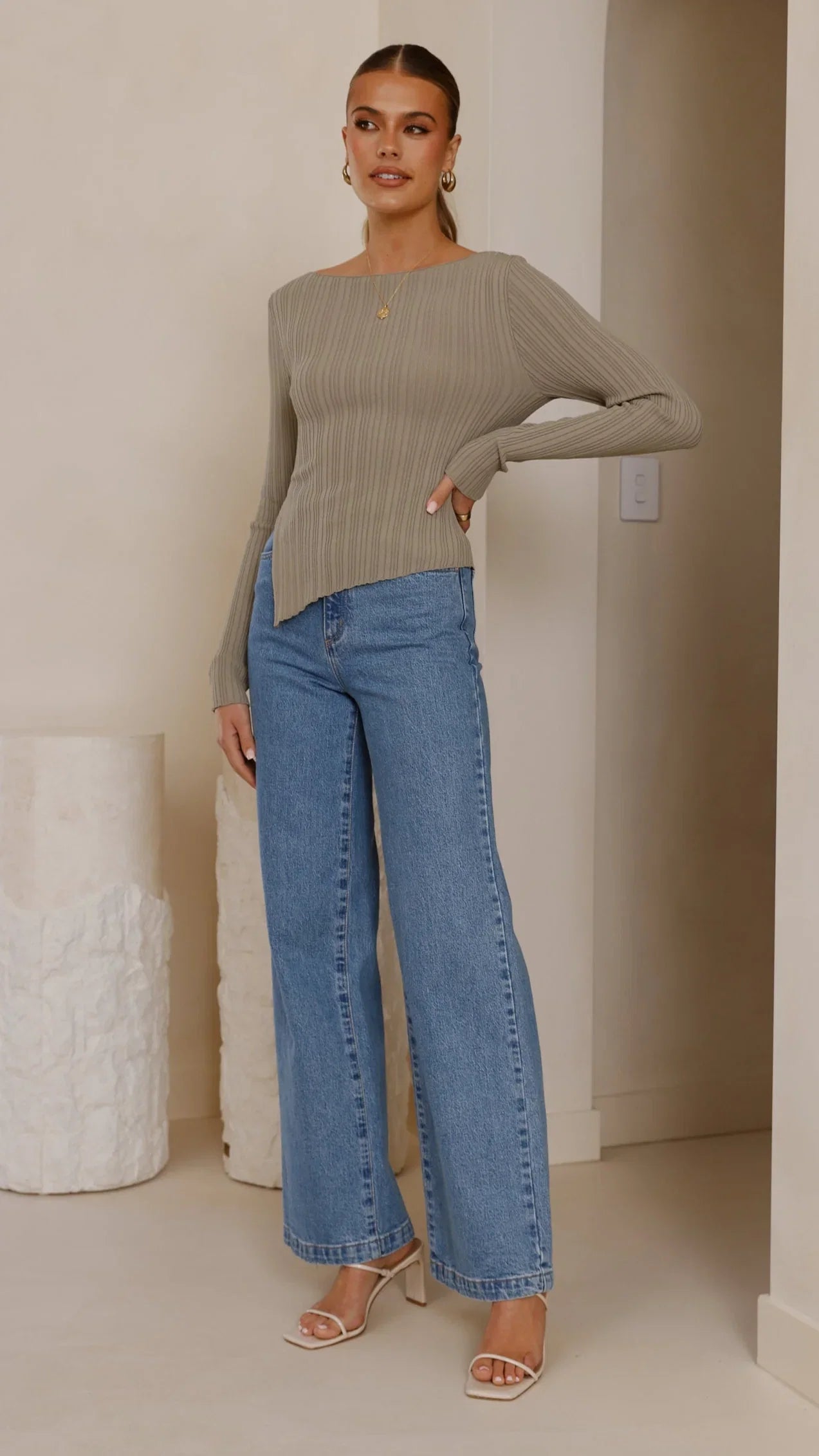Isla Long Sleeve Top Khaki