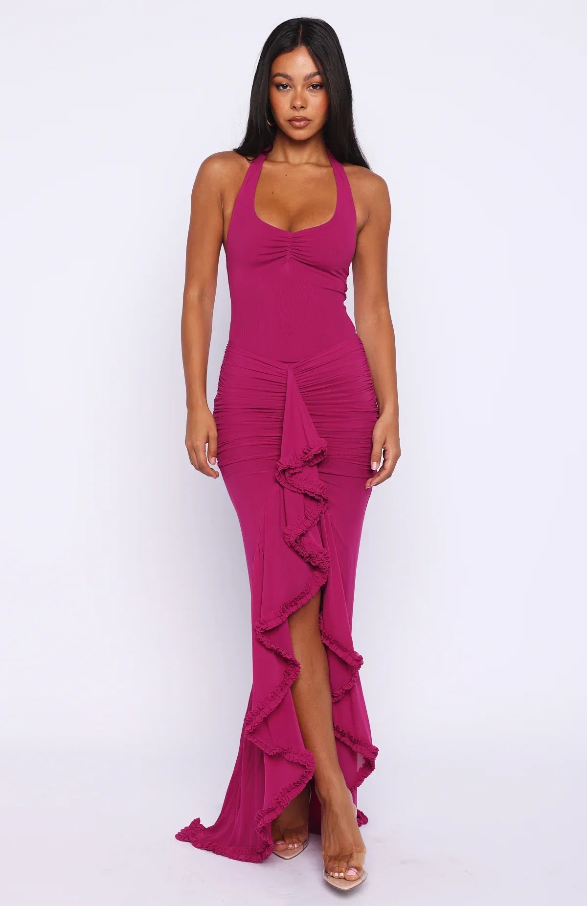 Main Character Energy Mesh Maxi Dress Fuchsia