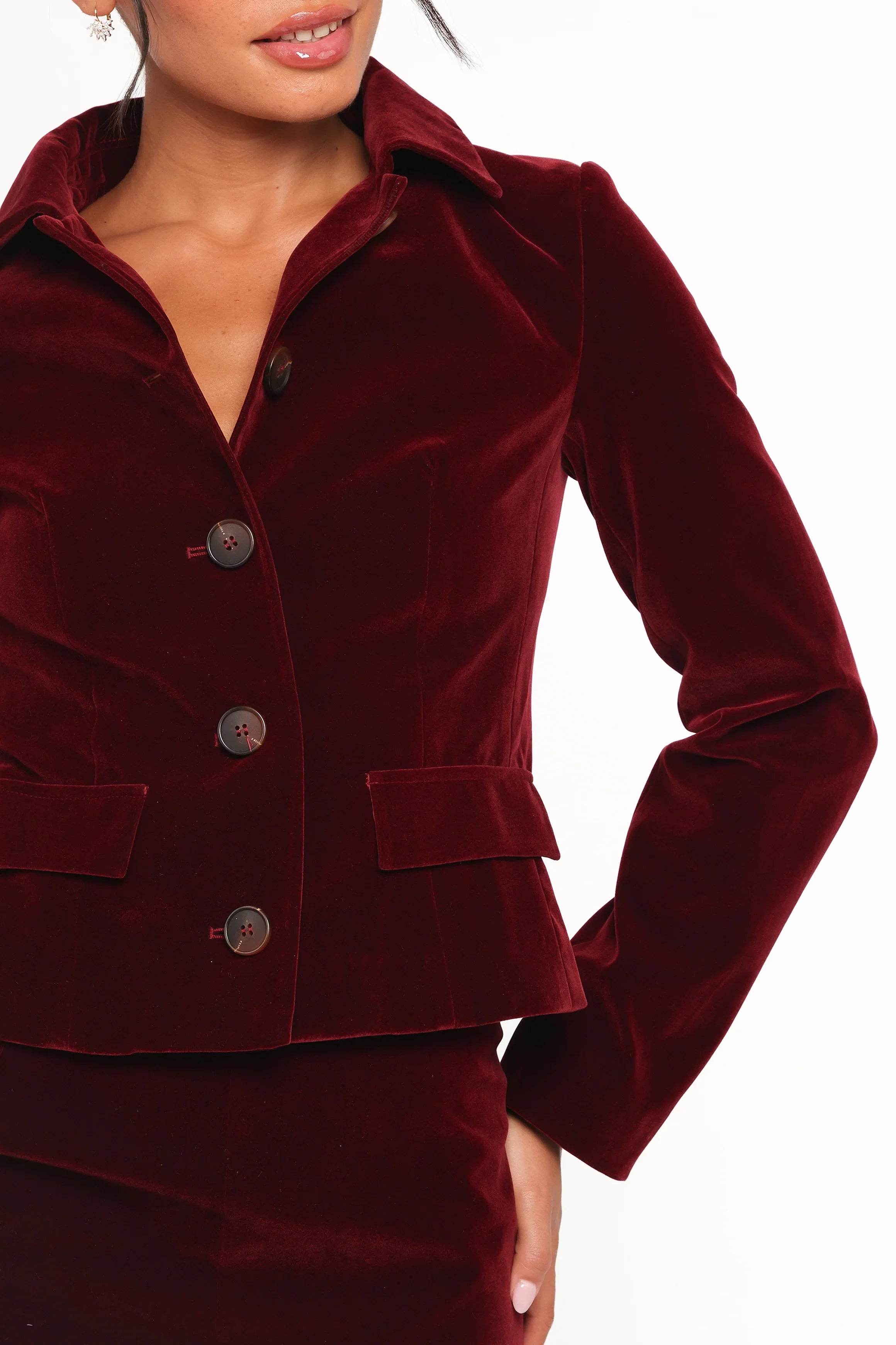 Lainey Velvet Cropped Jacket Burgundy