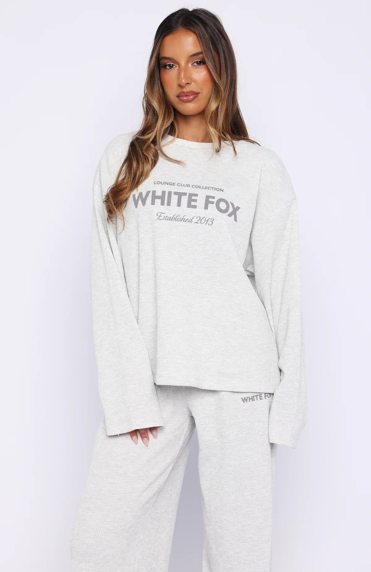 Leave Me Out Of It Waffle Oversized Long Sleeve Tee Grey Marle