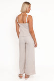Greta Tailored Pant Set White Brown Marl
