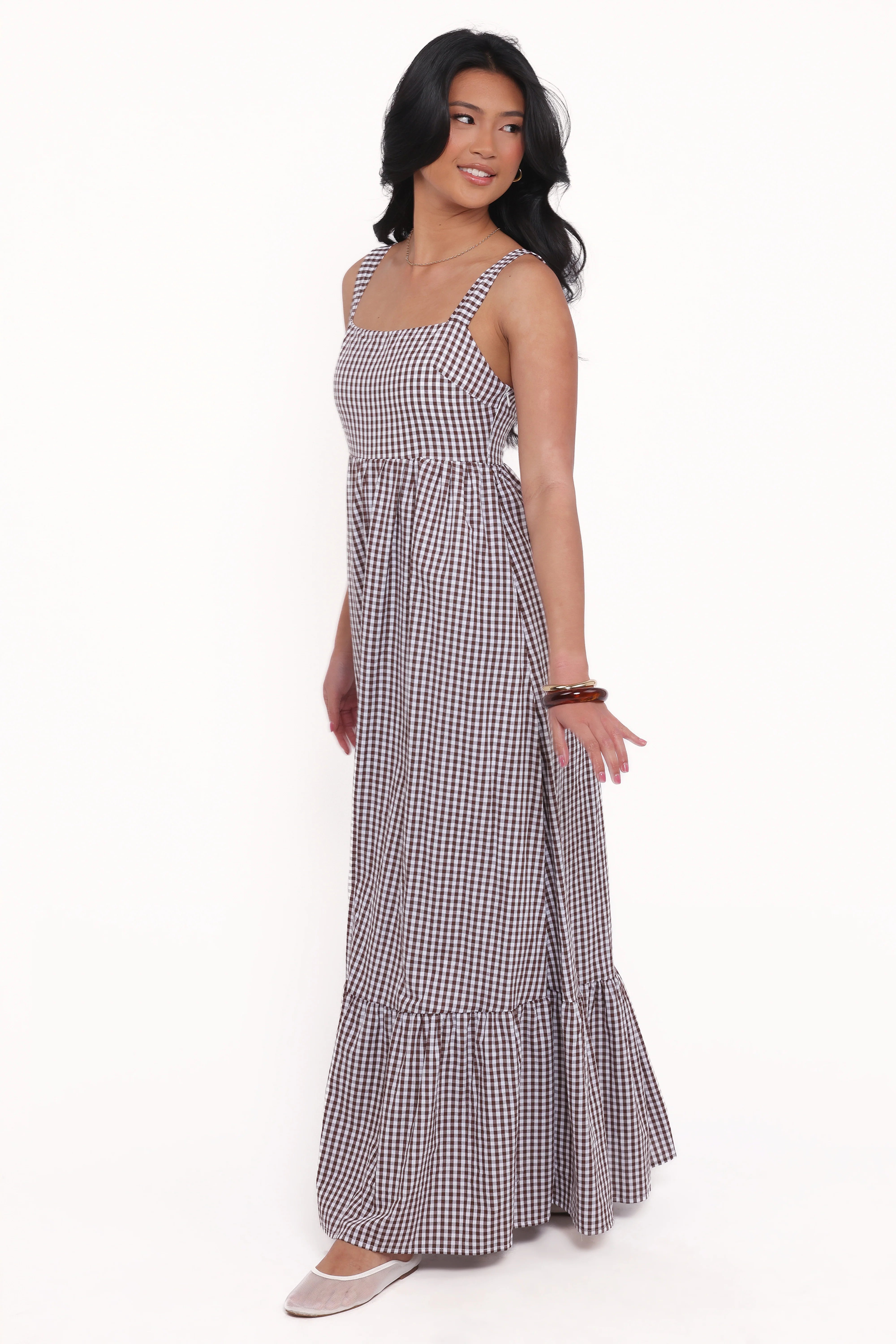 Reid Maxi Dress Brown Gingham