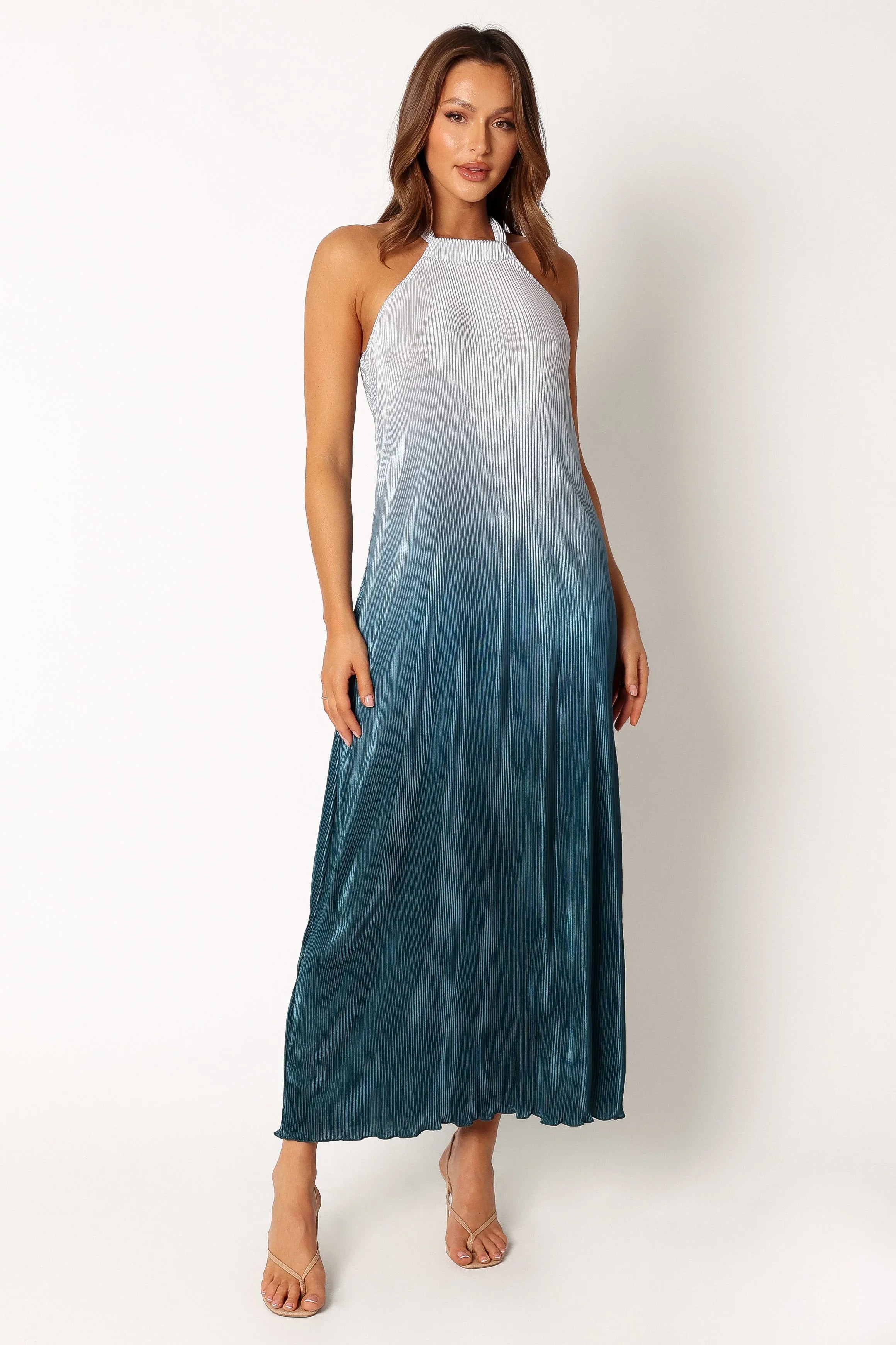 Melody Plisse Halter Maxi Dress Navy Gradient