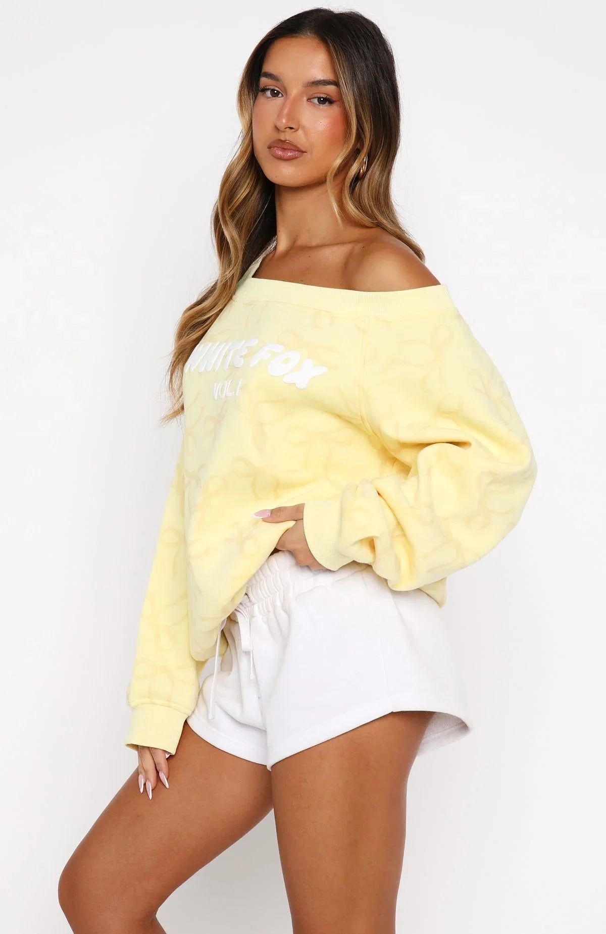 Vol 1 Off Shoulder Printed Sweater Lemon Bow