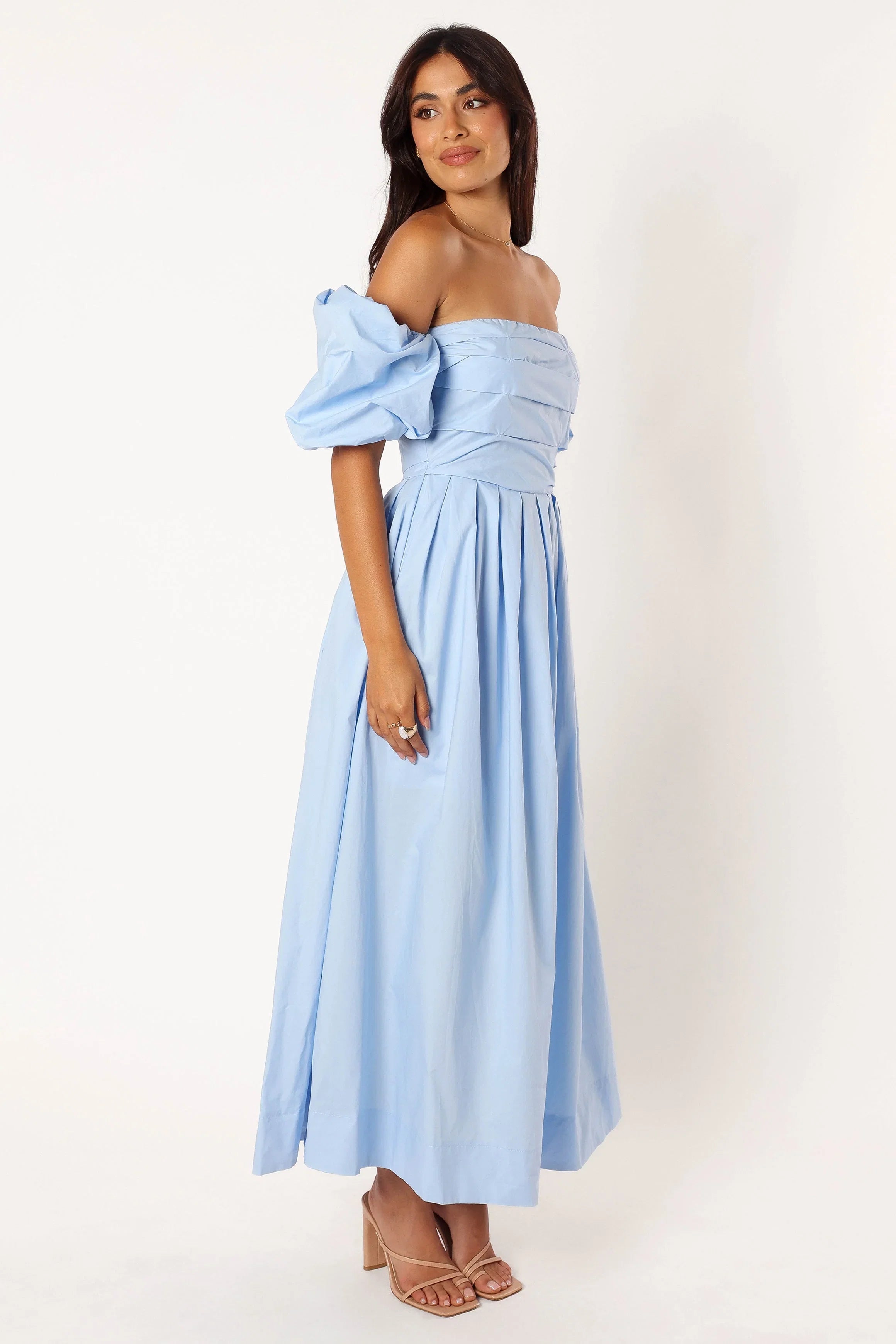 Solana Off Shoulder Midi Dress Blue