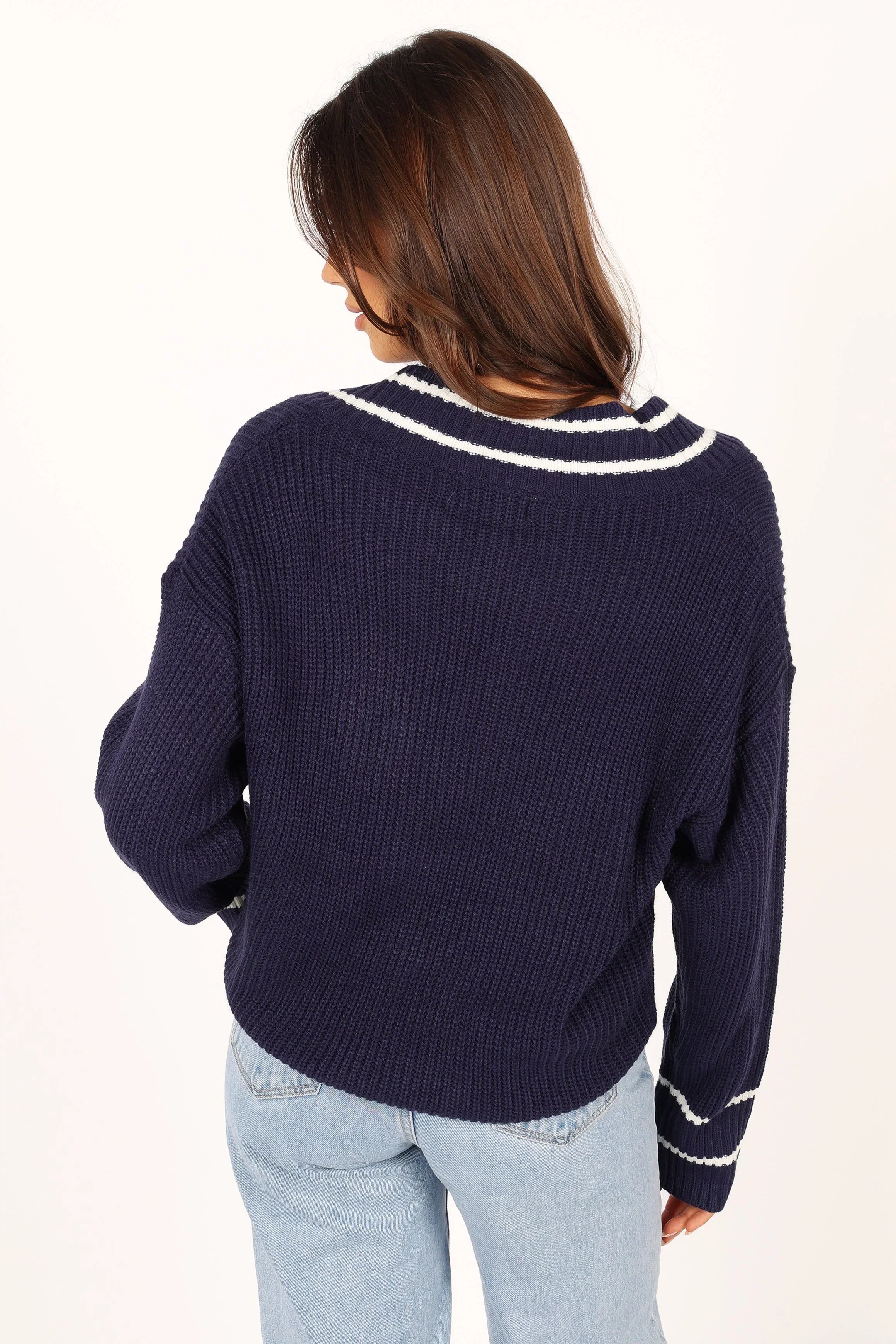 Leanna Vneck Knit Sweater Navy