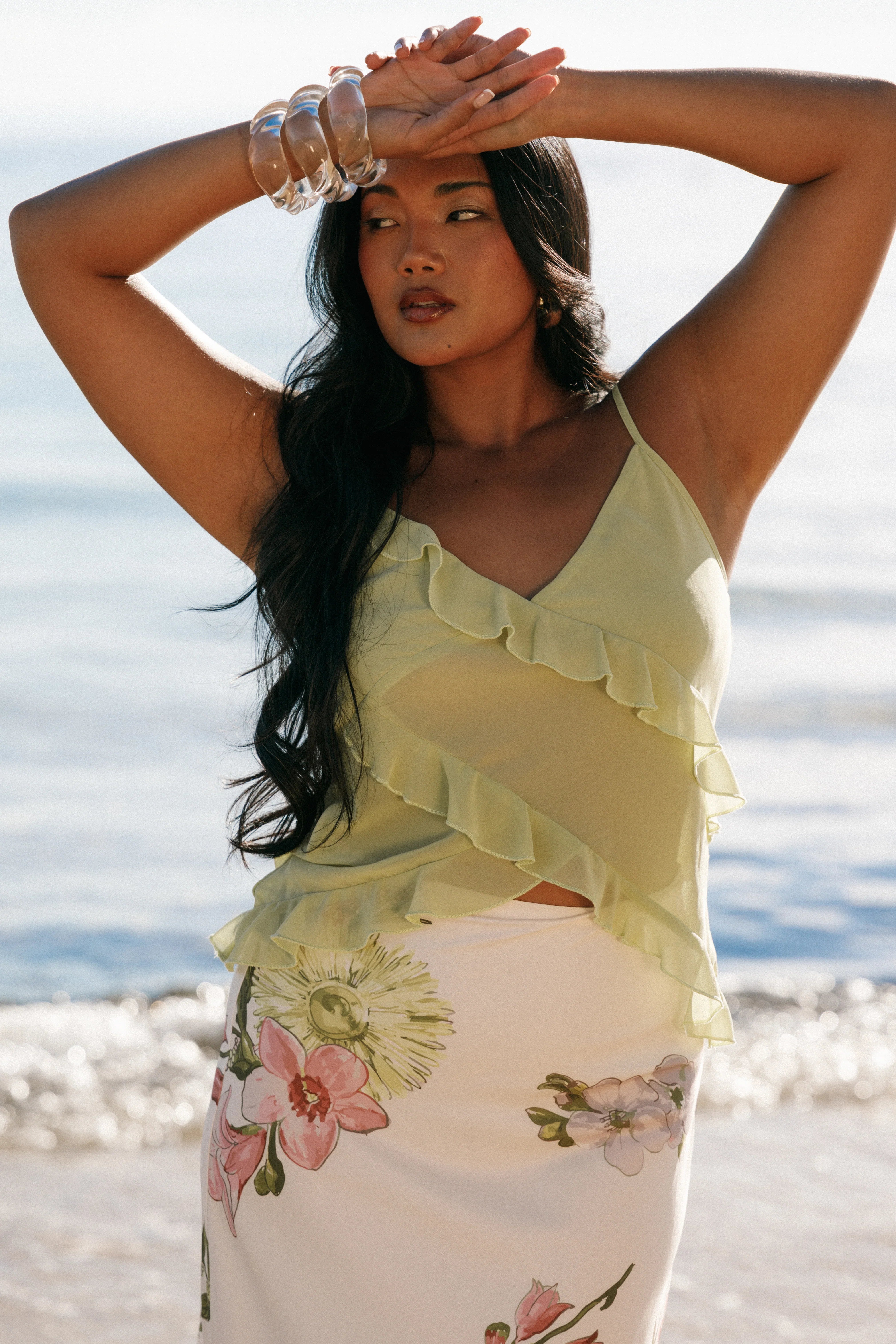 Gabrielle Ruffle Top Meadow Green