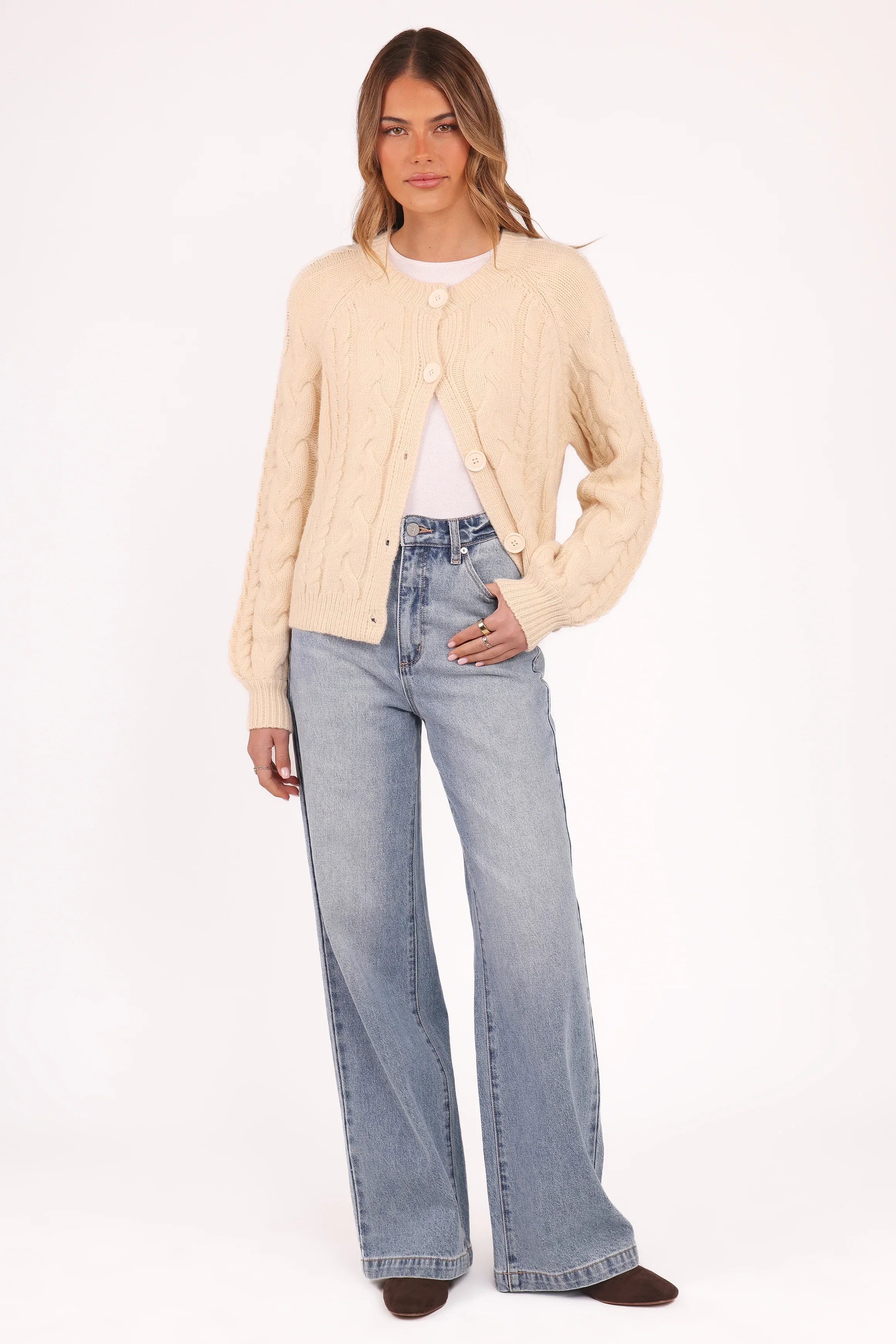 Nika Cable Knit Cardigan Taupe