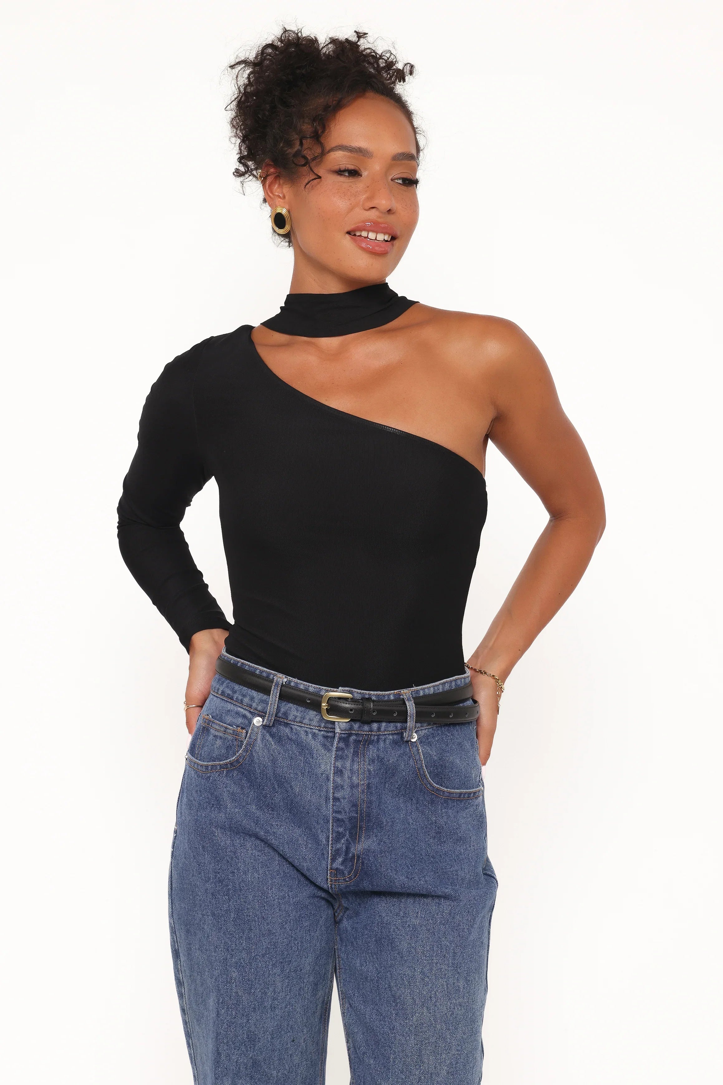 Carlie Mesh One Shoulder Top Black