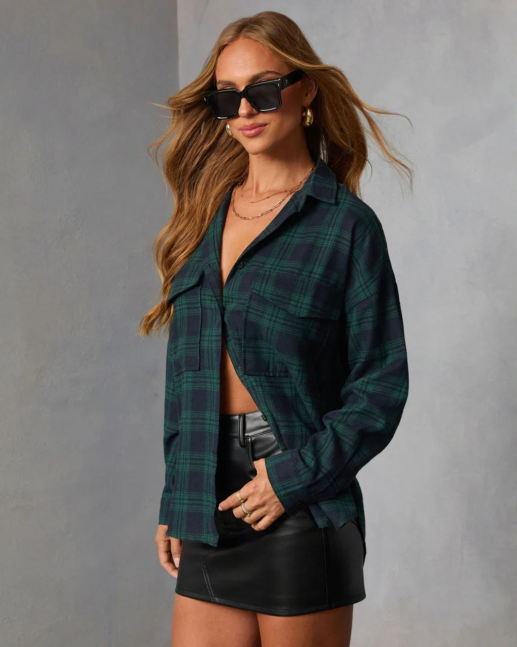 Petaluma Cotton Blend Plaid Button Down Top