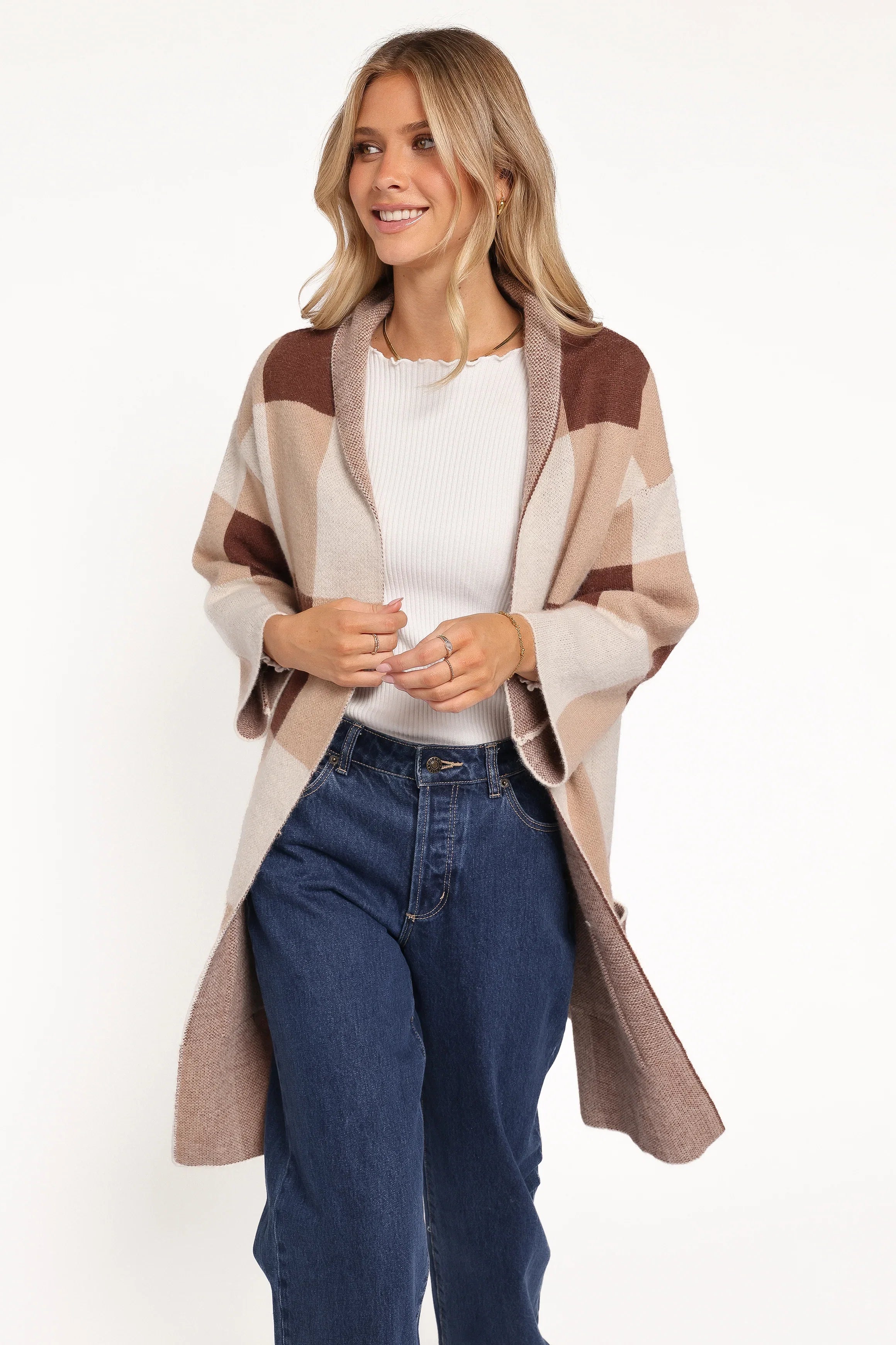 Ecoya Long Cardigan Brown Plaid