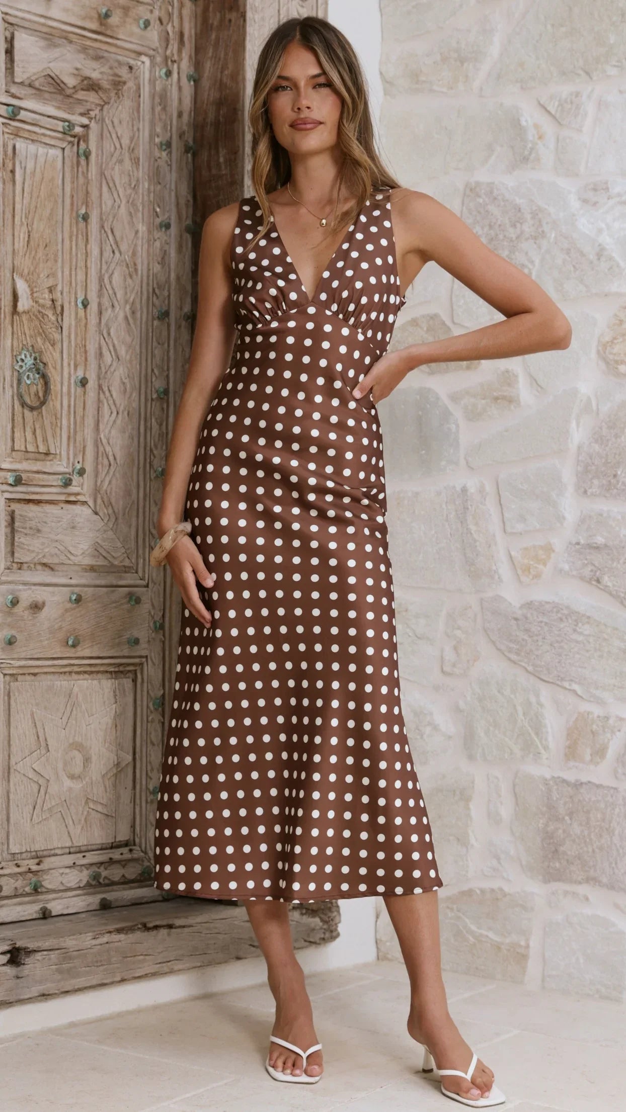 Daphne Maxi Dress Brown Polka