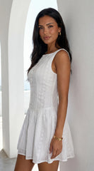Helena Boat Neck Mini Dress White