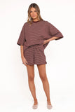 Hellen Stripe Short Set Burgundy Cream Stripe